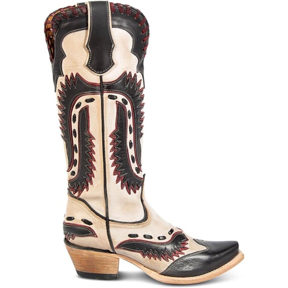 Women's Black Multi Floral Embroidered Western Cowboy Knee High Boots Wide Calf